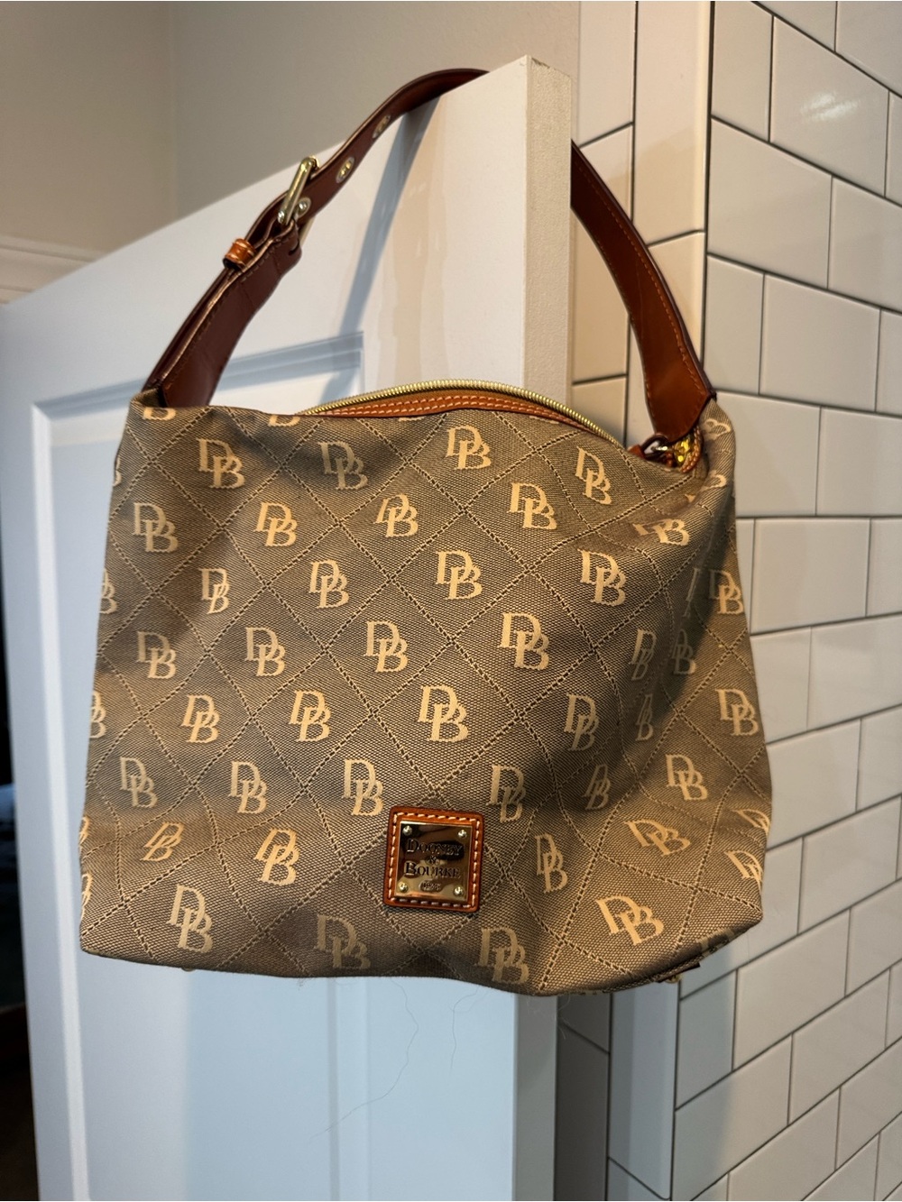 Dooney & Bourke Tan & Brown Monogram Shoulder Bag